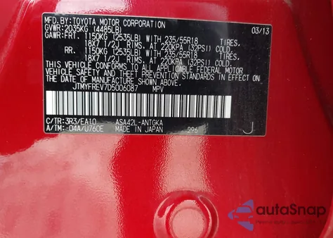 2013 Toyota Rav4 Limited from USA, damaged, VIN JTMYFREV7D5006087